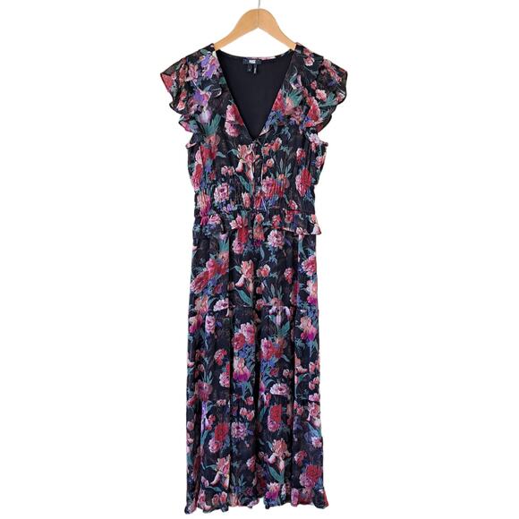 PAIGE Paradis Black Multi Floral Silk Ruffle Midi Maxi Dress SizeSmall $429 - Picture 13 of 16